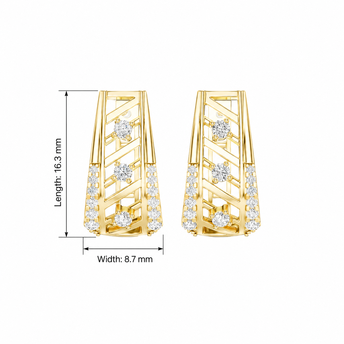 Geometric Chevron Lattice Round Diamond Hoop Earrings