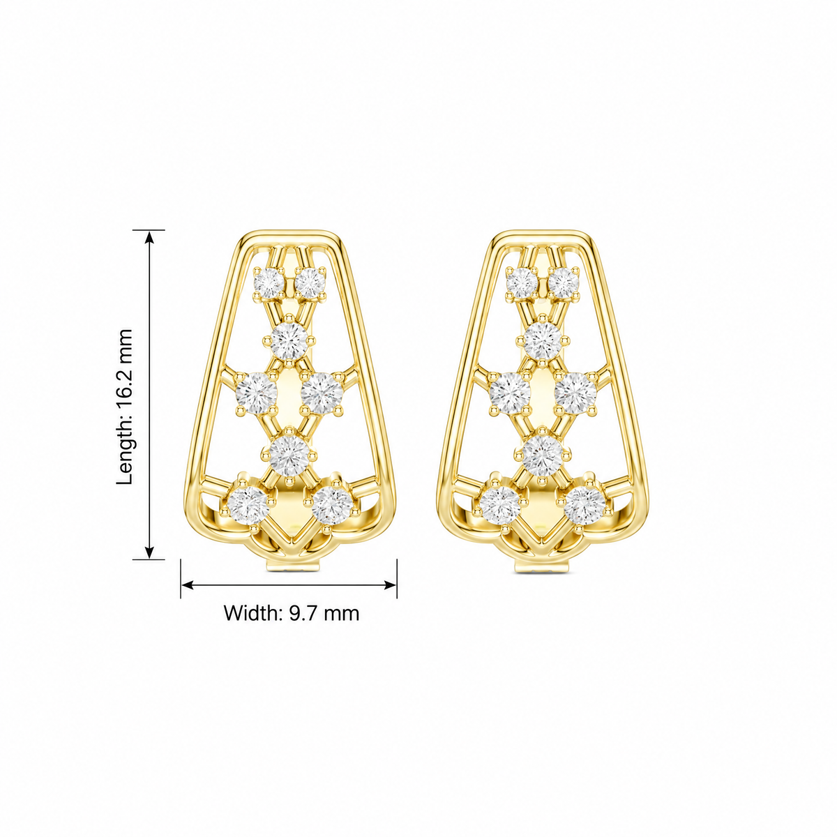 Geometric Trapezoid Lattice Round Diamond Hoop Earrings