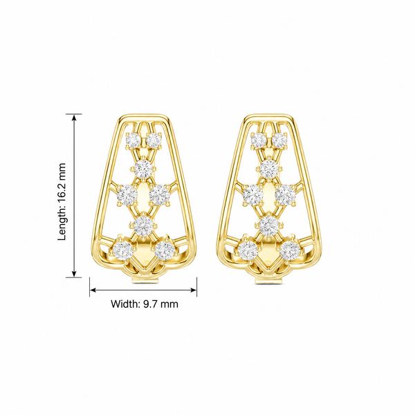 Geometric Trapezoid Lattice Round Diamond Hoop Earrings