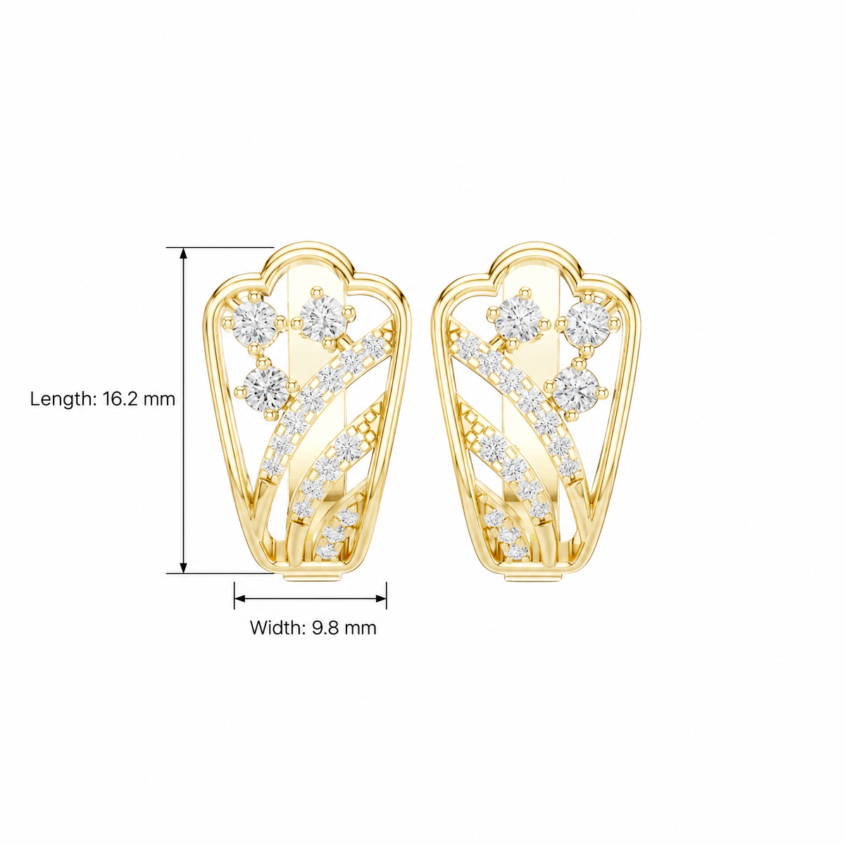 Scalloped Ribbon Pavé Round Diamond Hoop Earrings