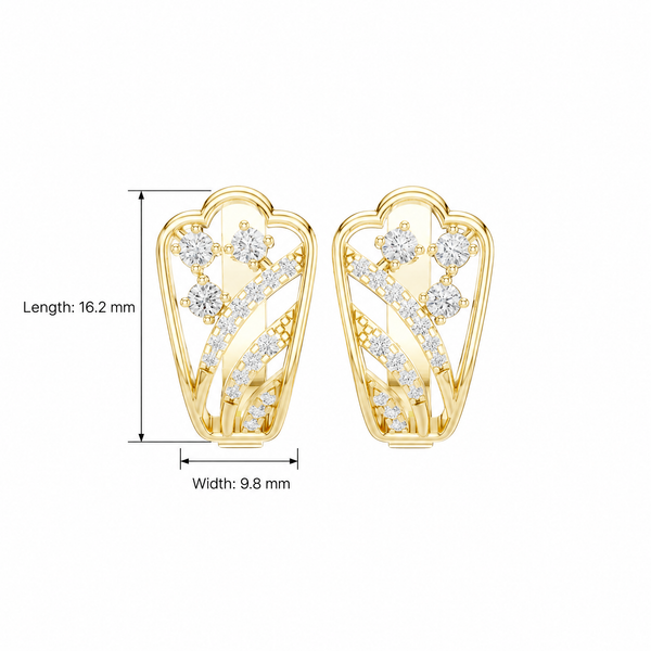 Scalloped Ribbon Pavé Round Diamond Hoop Earrings