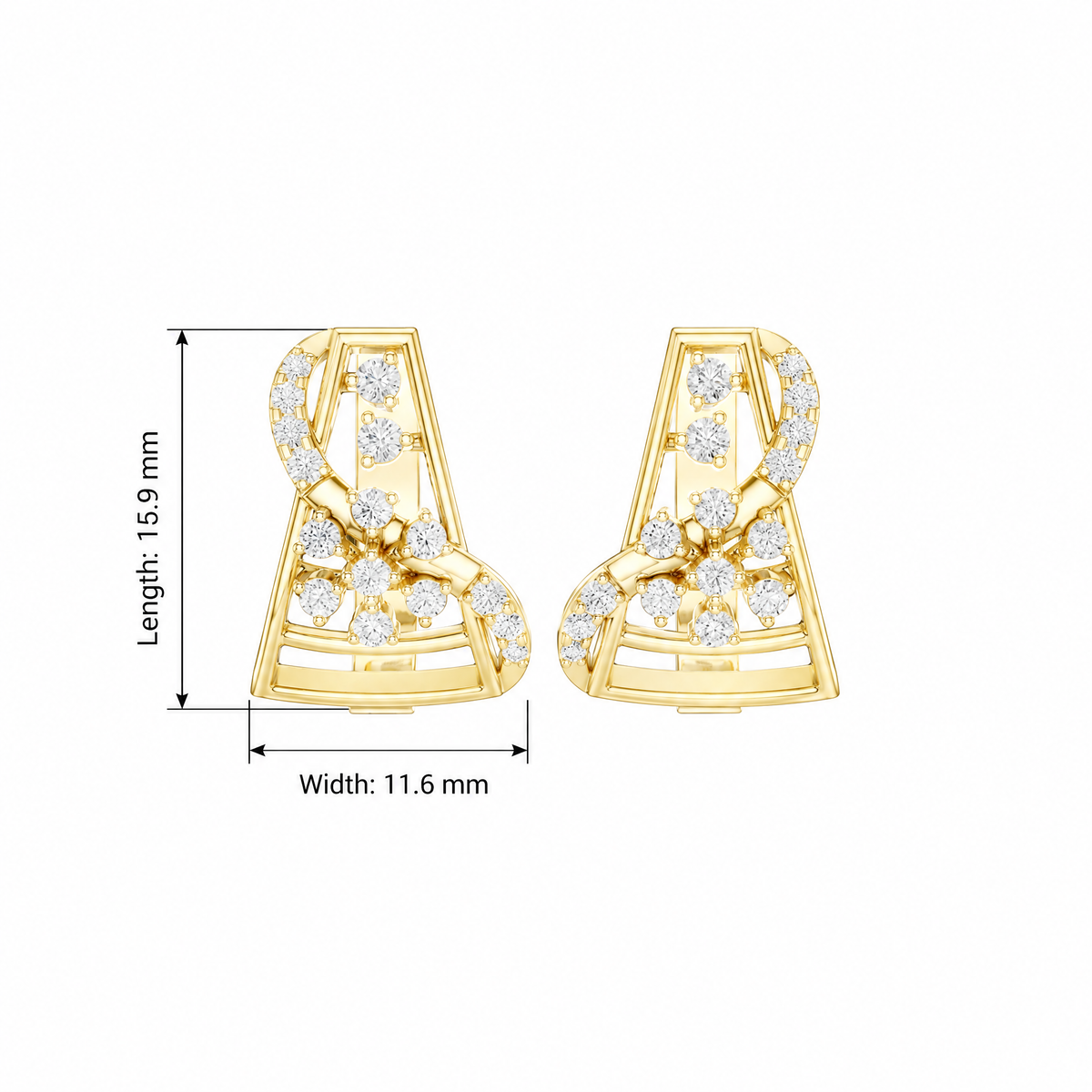 Asymmetric Ribbon Floral Cluster Round Diamond Hoop Earrings