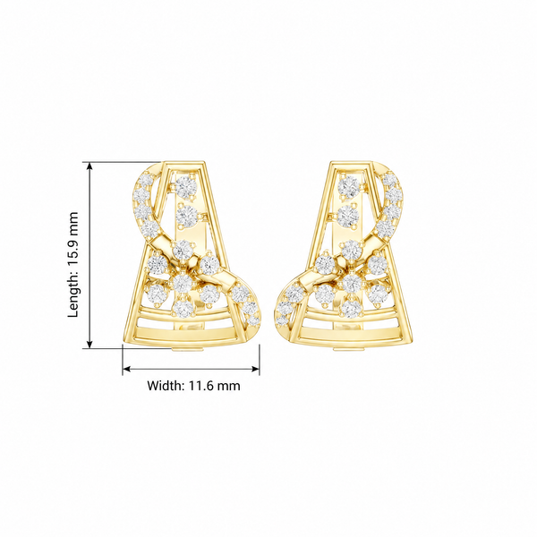 Asymmetric Ribbon Floral Cluster Round Diamond Hoop Earrings