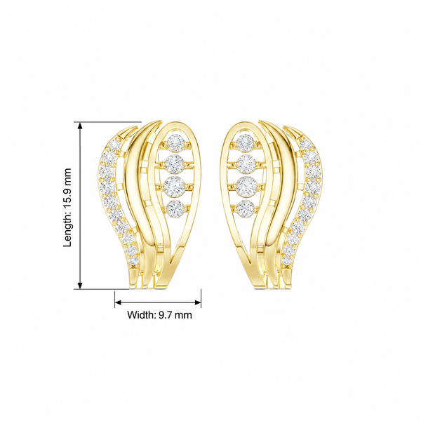 Curved Wave Petal Pavé Round Diamond Hoop Earrings