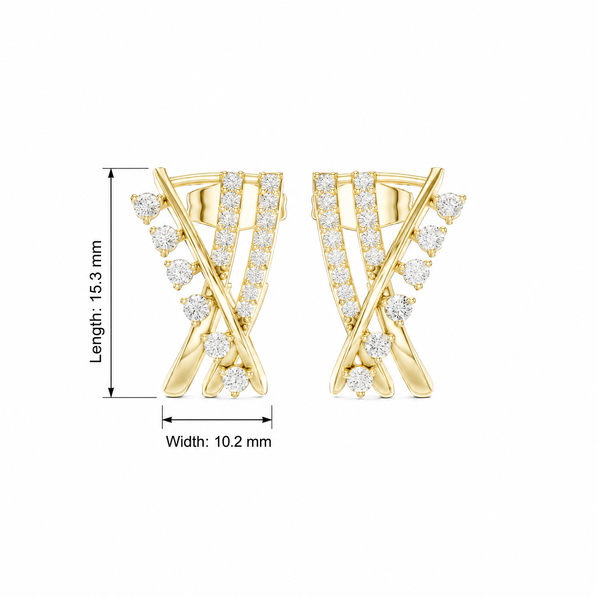 Crisscross Flared Pavé Round Diamond Hoop Earrings