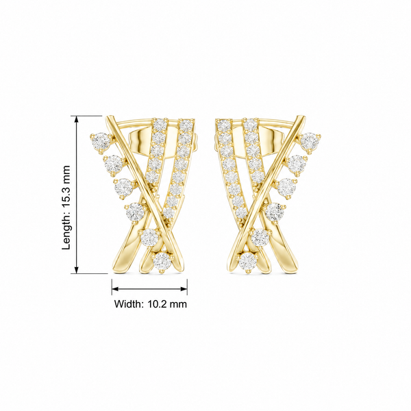 Crisscross Flared Pavé Round Diamond Hoop Earrings