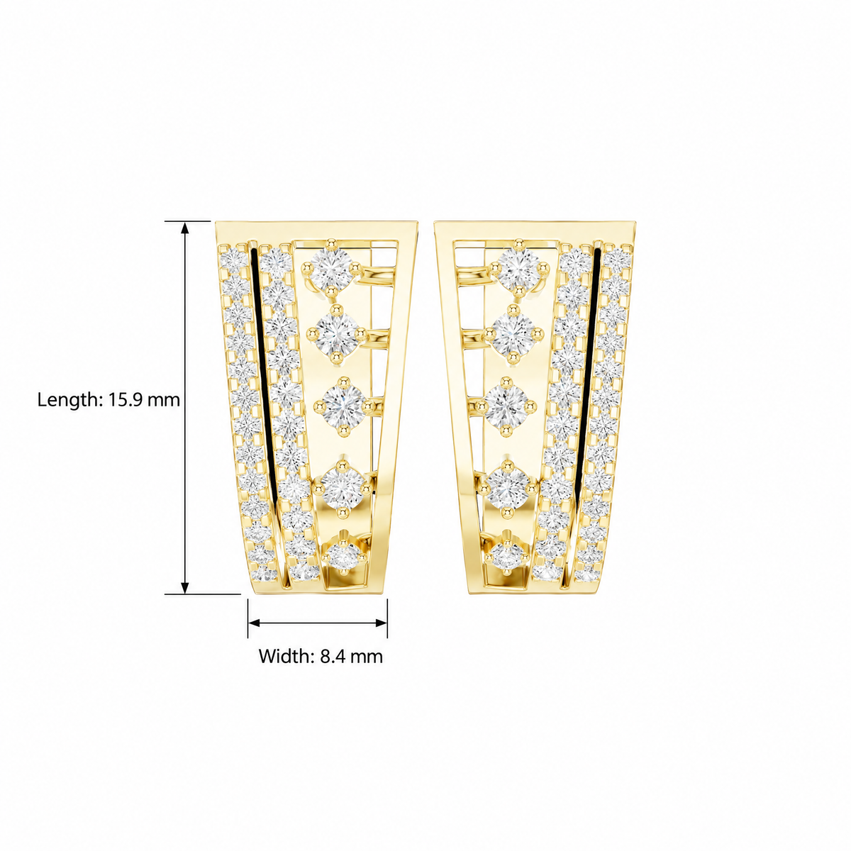 Architectural Tapered Flute Pavé Round Diamond Hoop Earring