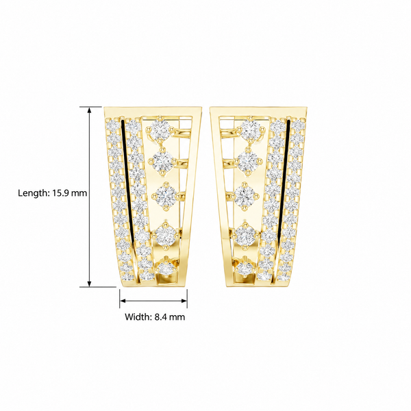 Architectural Tapered Flute Pavé Round Diamond Hoop Earring
