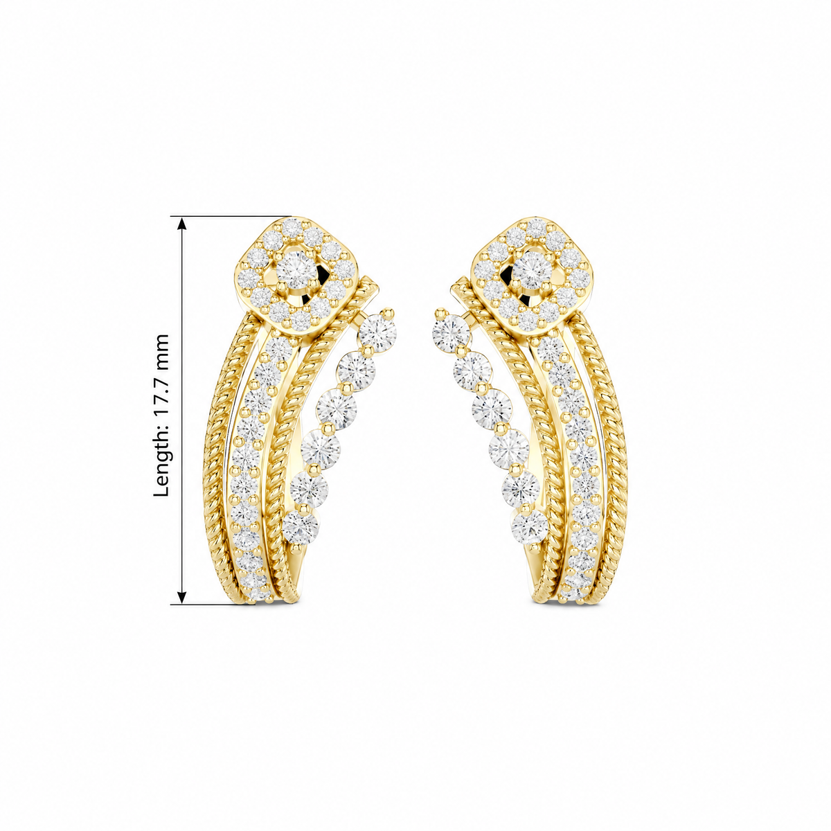 Twisted Rope Halo Pavé Round Diamond Hoop Earrings