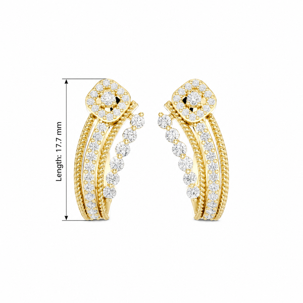 Twisted Rope Halo Pavé Round Diamond Hoop Earrings