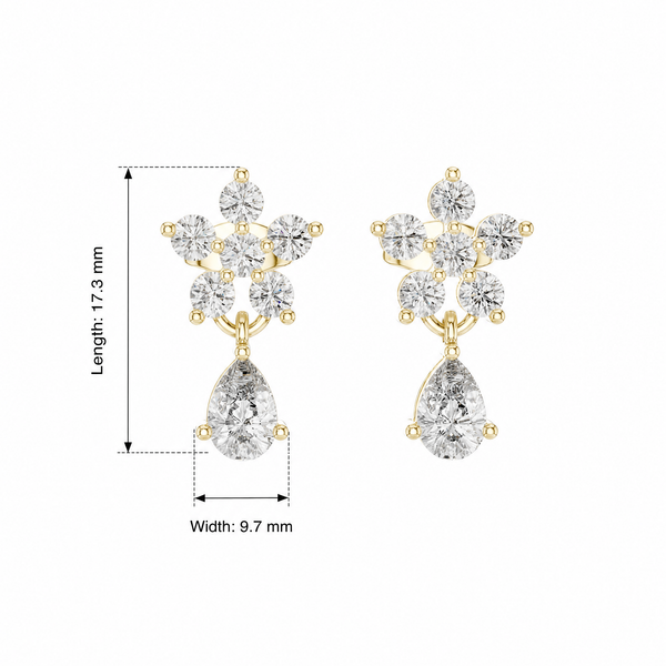 Floral Cluster and Pear Drop Lab Grown Earrings