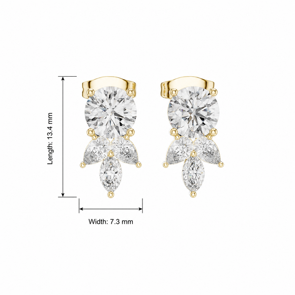 Cascading Cluster Round Lab Grown Stud Earrings