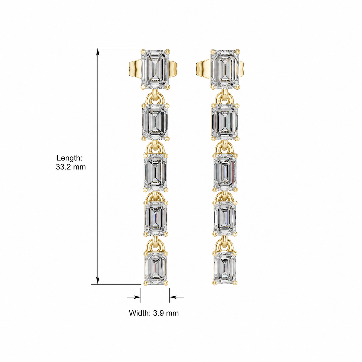 Five Stone Emerald Cut Lab Grown Drop Earrings