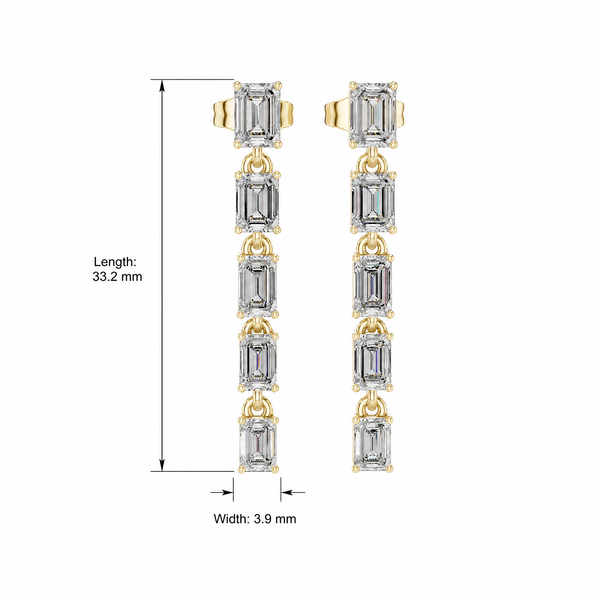 Five Stone Emerald Cut Lab Grown Drop Earrings
