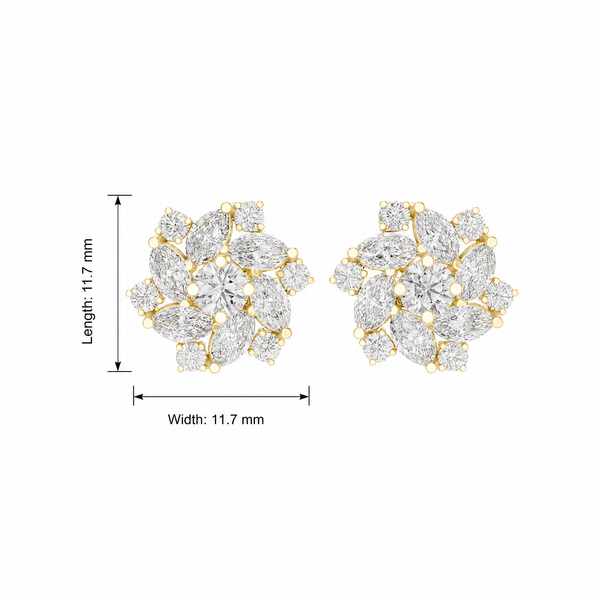 Marquise and Round Cluster Lab Grown Stud Earrings