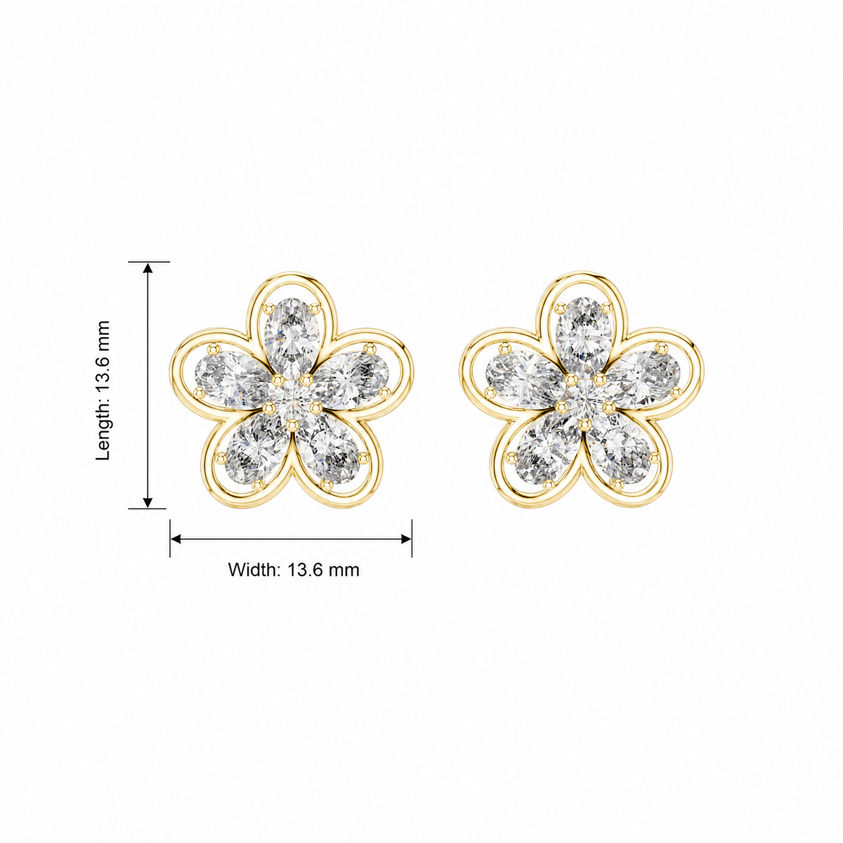 Oval and Round Floral Outline Lab Grown Stud Earrings