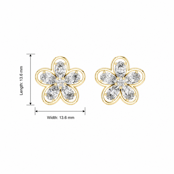 Oval and Round Floral Outline Lab Grown Stud Earrings