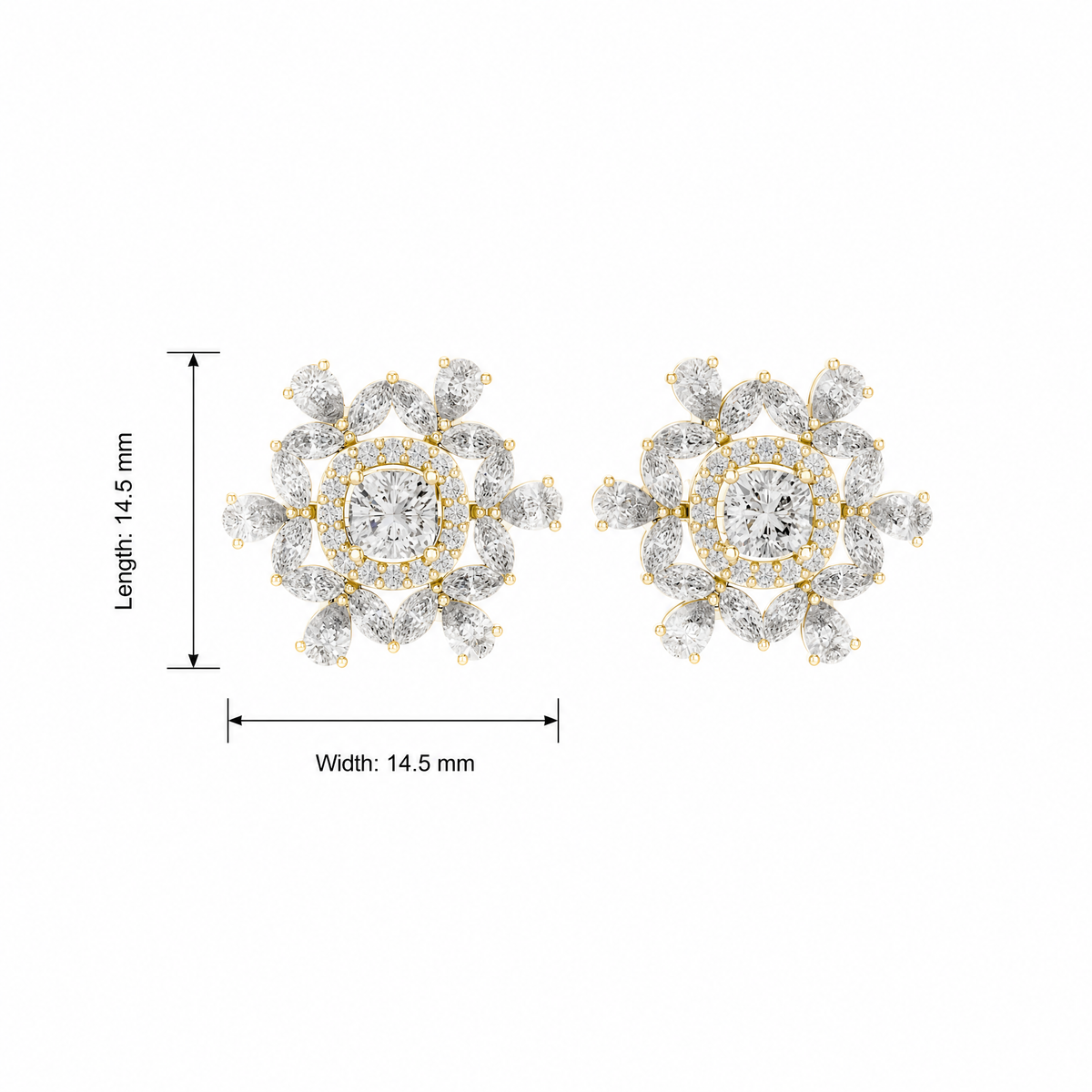 Ornate Cushion Halo Lab Grown Stud Earrings