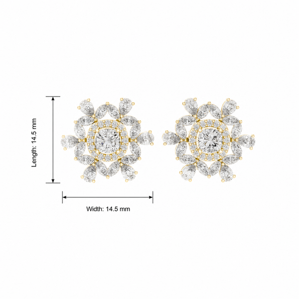Ornate Cushion Halo Lab Grown Stud Earrings