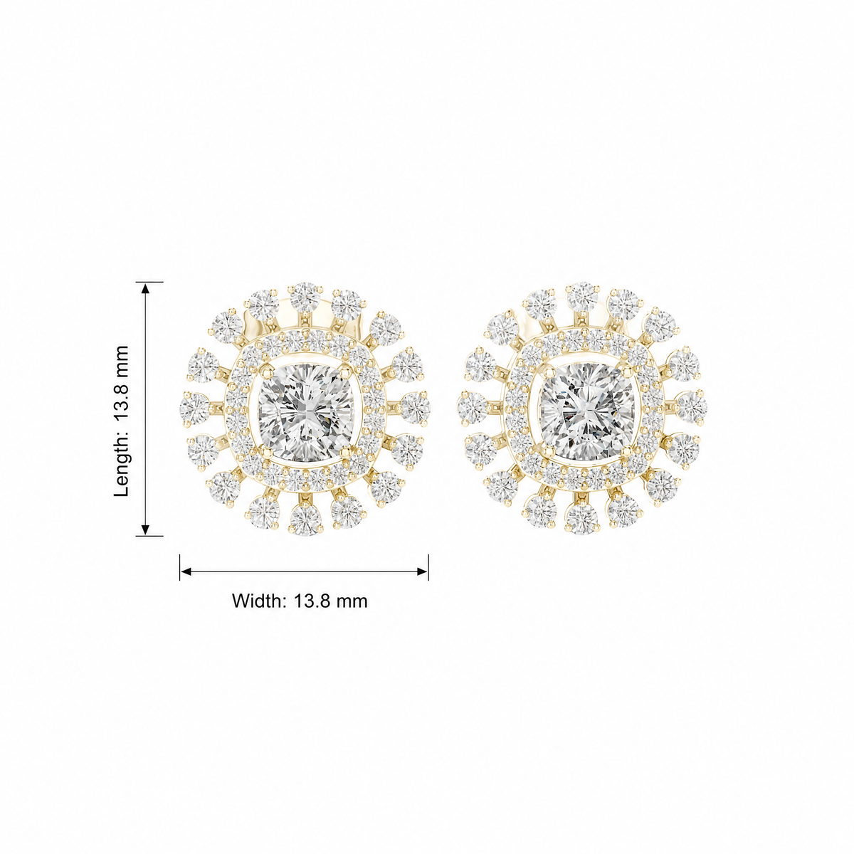 Radiant Cushion Sunburst Lab Grown Stud Earrings
