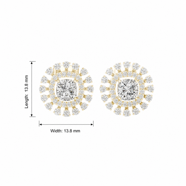 Radiant Cushion Sunburst Lab Grown Stud Earrings