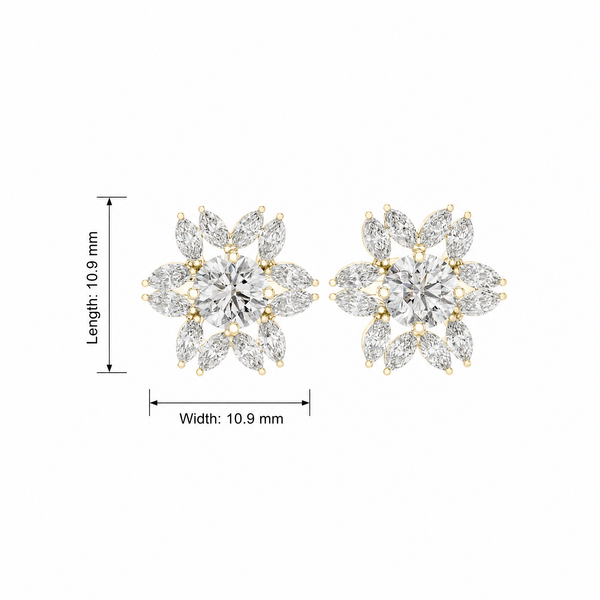 Round Marquise Floral Halo Lab Grown Stud Earrings