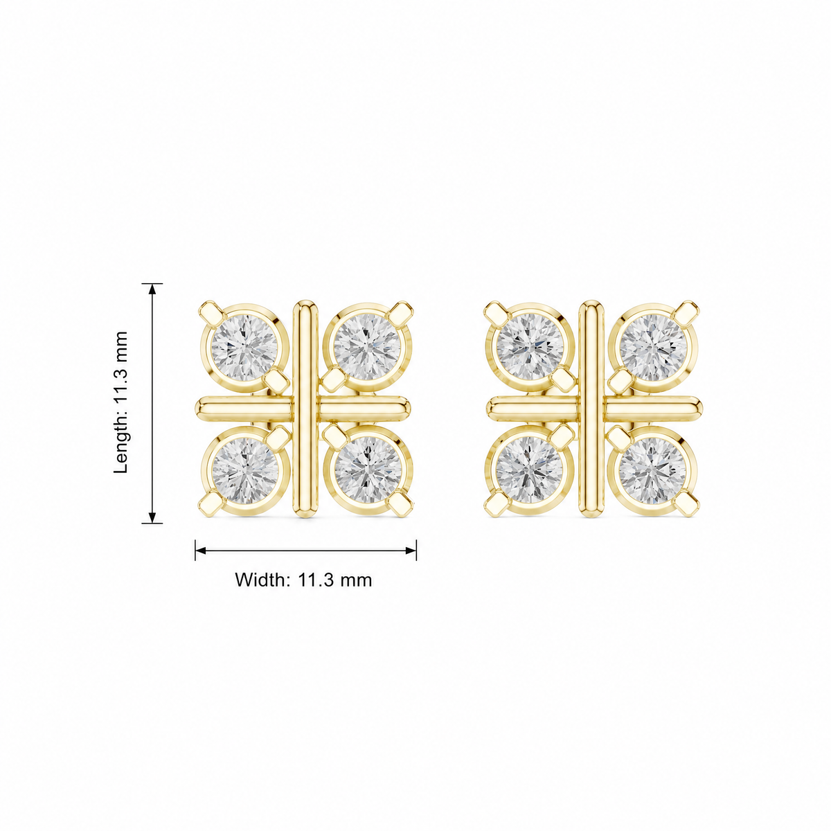 Geometric Round Quad Lab Grown Stud Earrings
