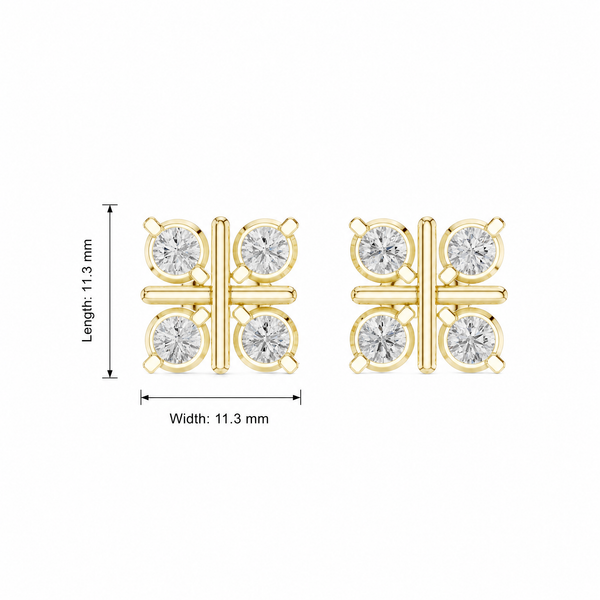 Geometric Round Quad Lab Grown Stud Earrings