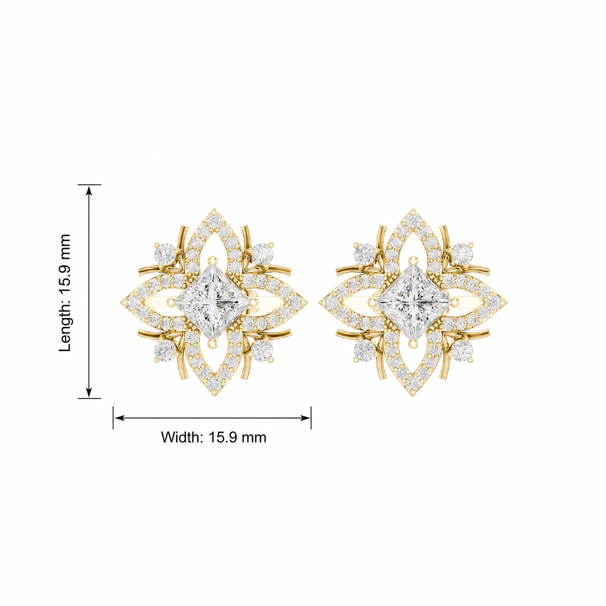 Geometric Princess Cluster Lab Grown Stud Earrings
