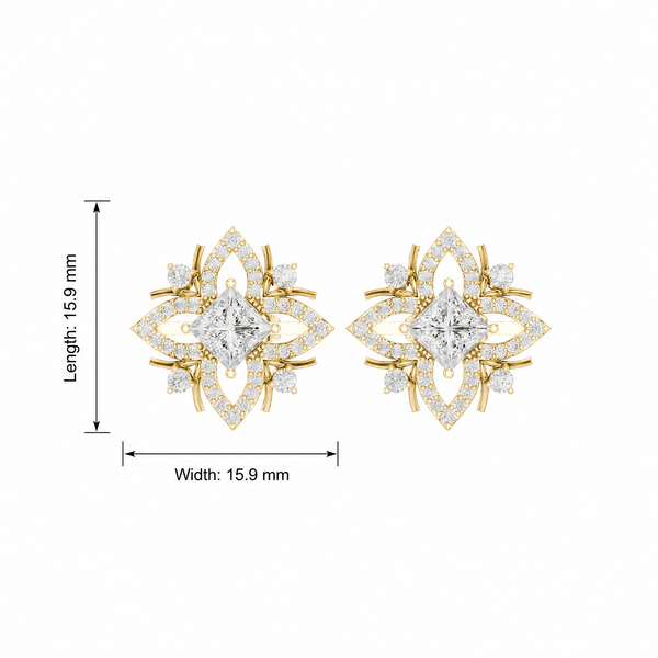 Geometric Princess Cluster Lab Grown Stud Earrings