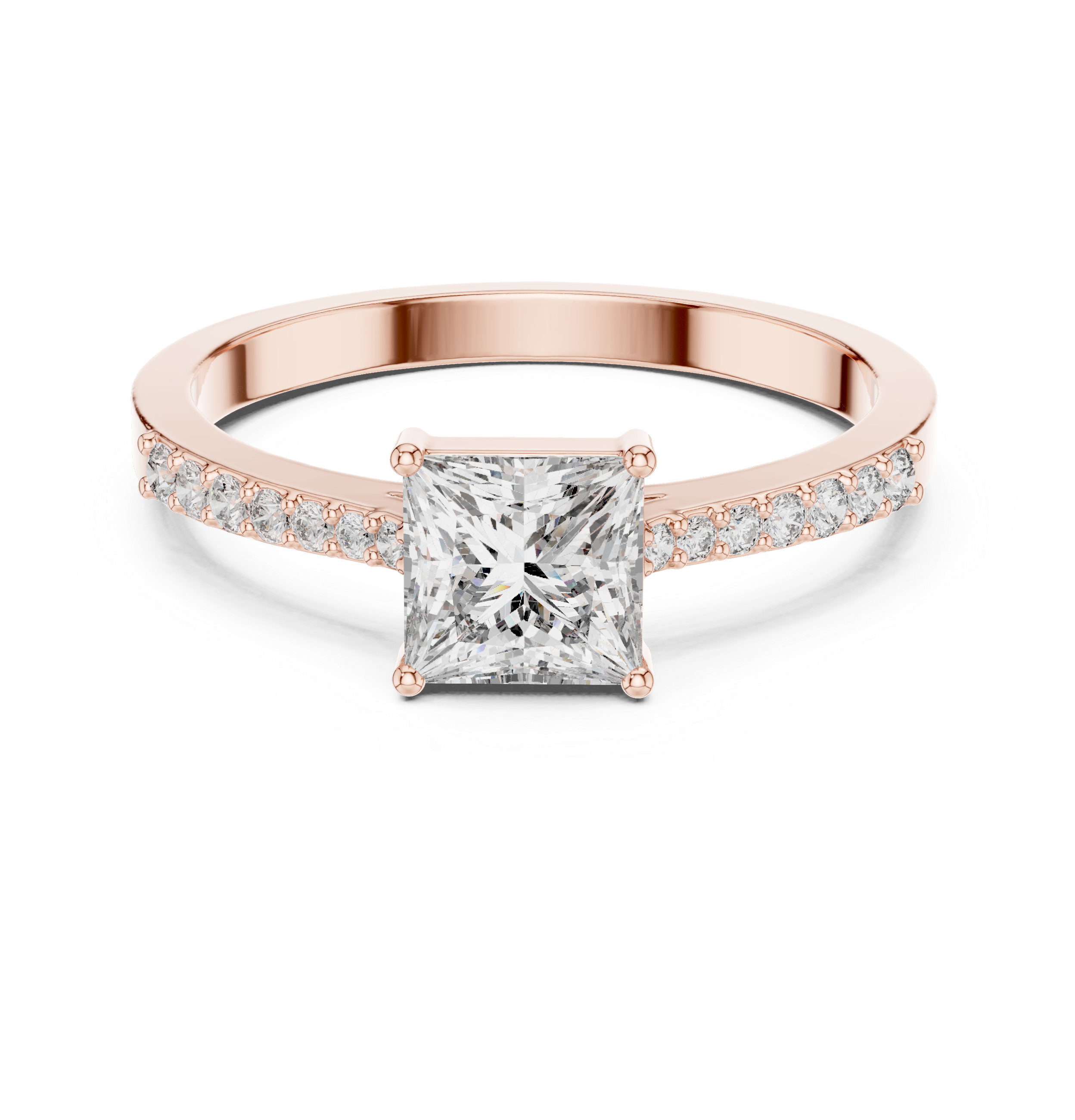 Princess Cut Solitaire Lab Grown Diamond Ring with Round Accents