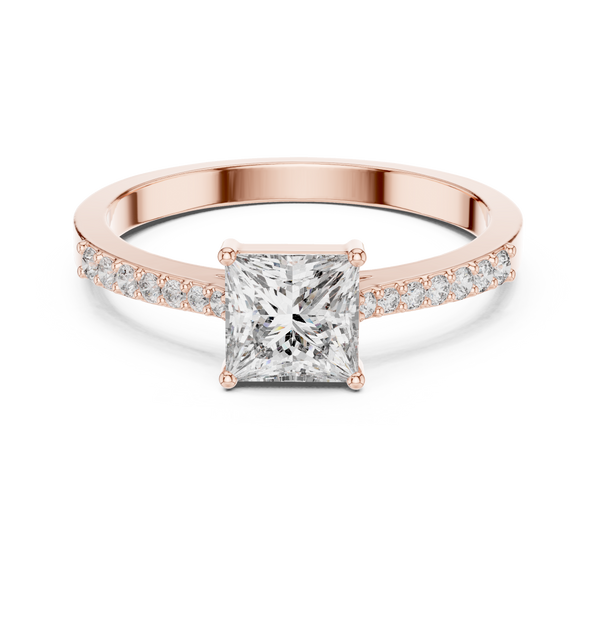 Princess Cut Solitaire Lab Grown Diamond Ring with Round Accents