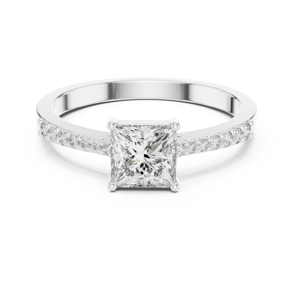 Princess Cut Solitaire Lab Grown Diamond Ring with Round Accents