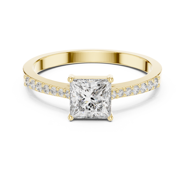 Princess Cut Solitaire Lab Grown Diamond Ring with Round Accents