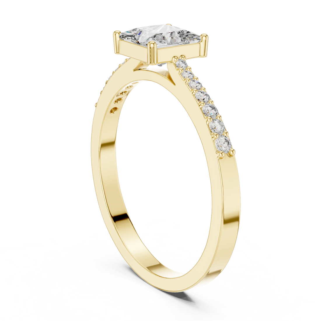Princess Cut Solitaire Lab Grown Diamond Ring with Round Accents