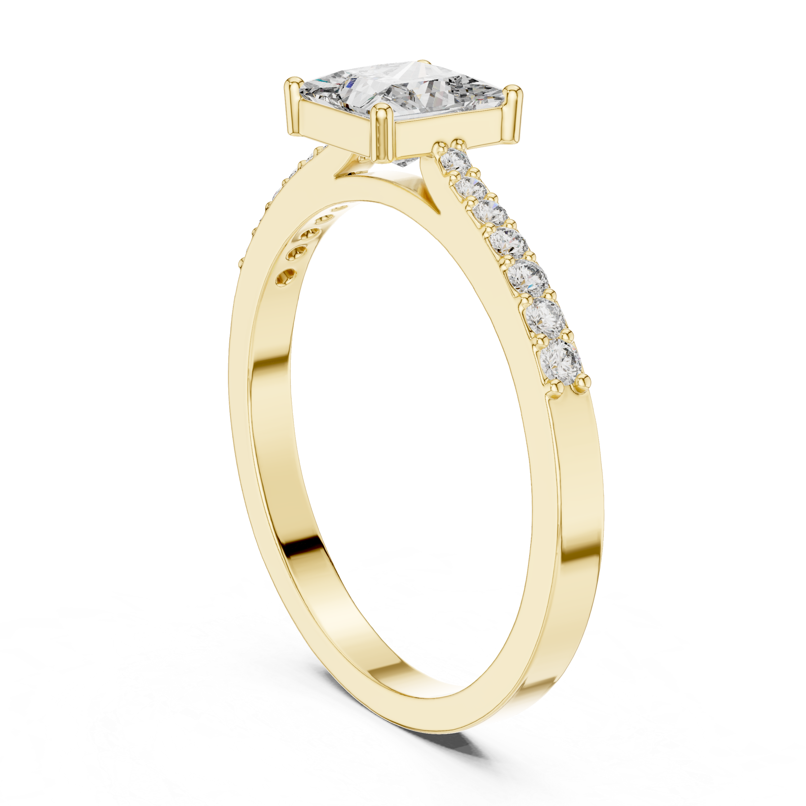 Princess Cut Solitaire Lab Grown Diamond Ring with Round Accents