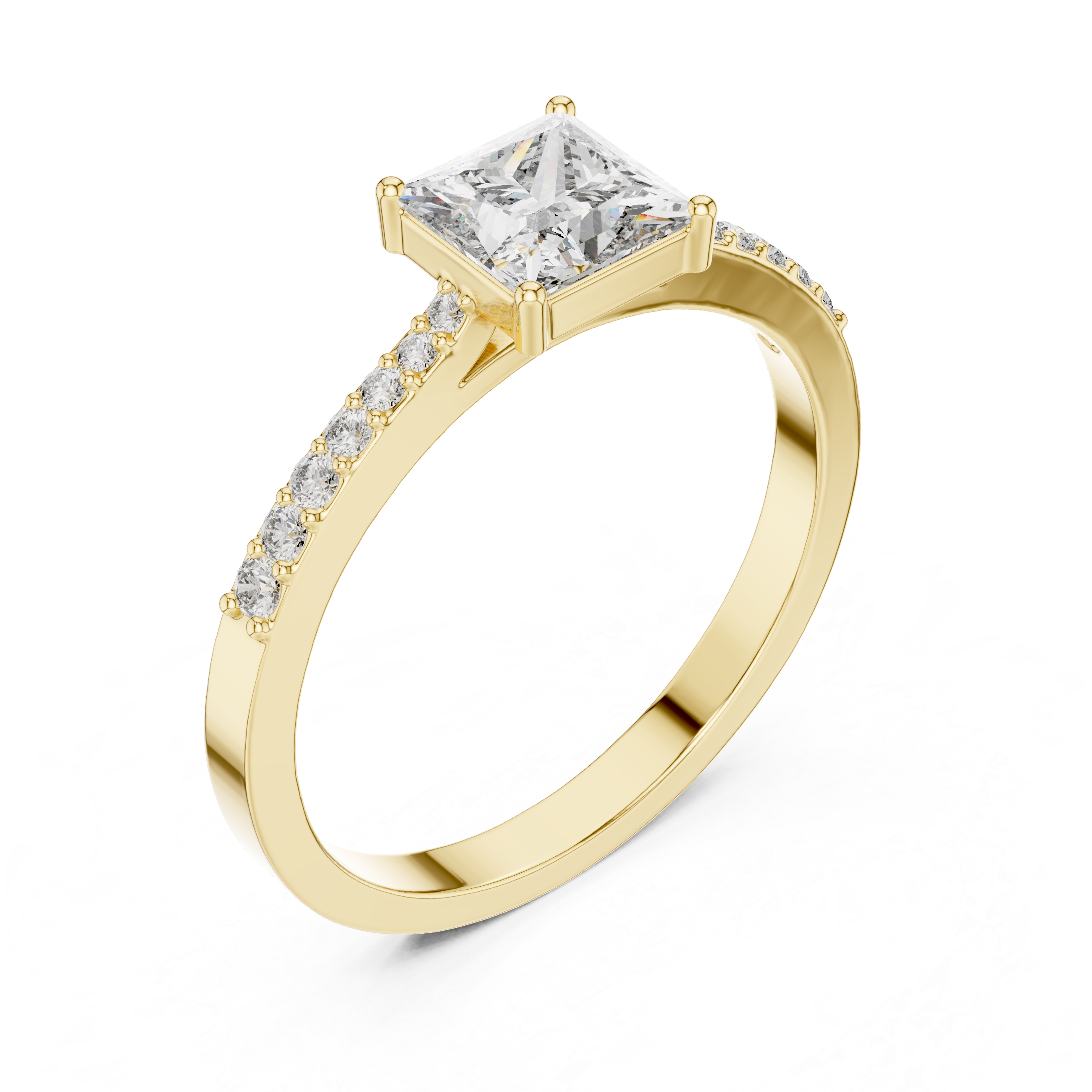 Princess Cut Solitaire Lab Grown Diamond Ring with Round Accents