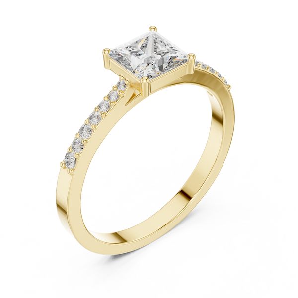 Princess Cut Solitaire Lab Grown Diamond Ring with Round Accents