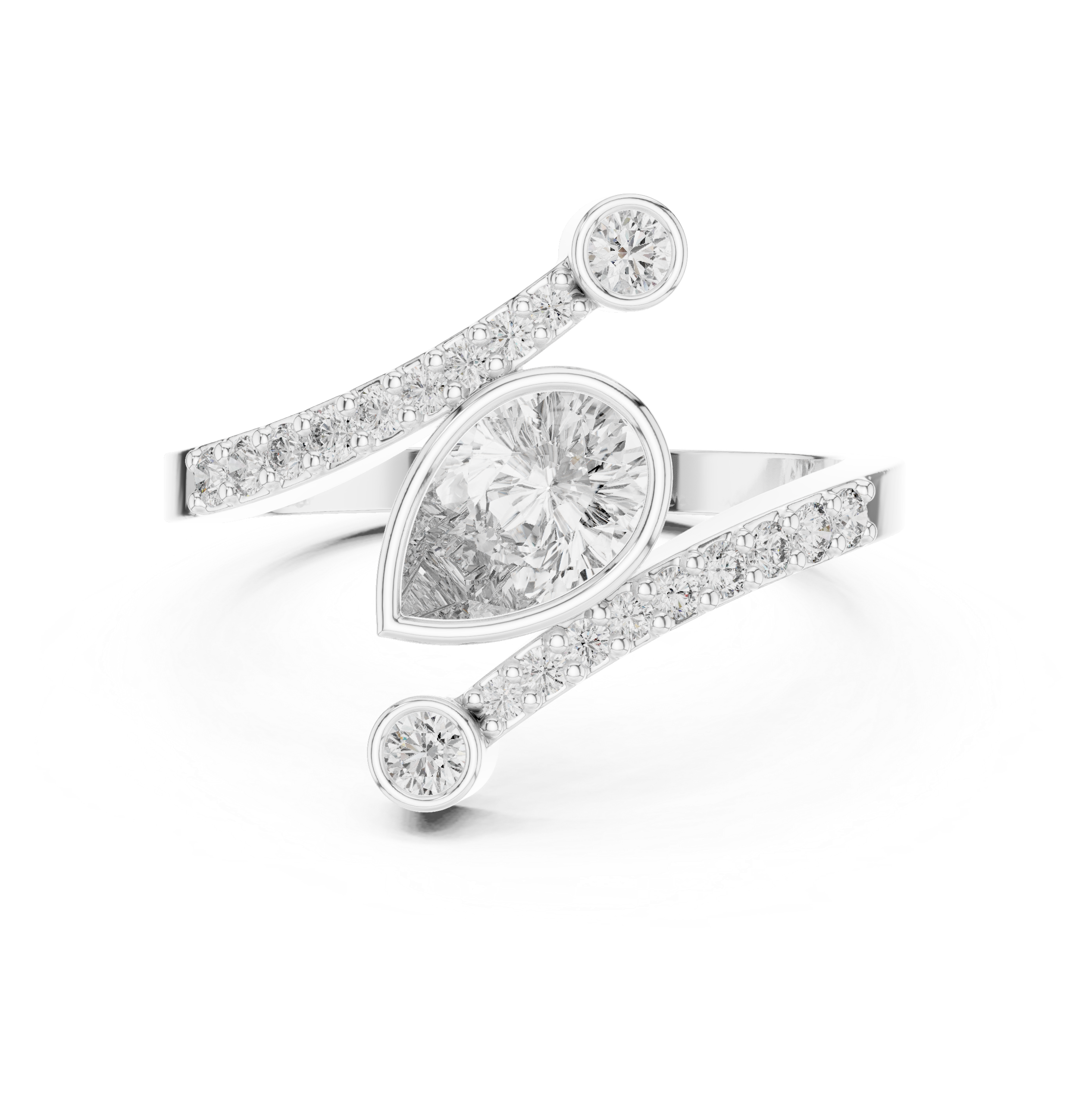 Pear Diamond Solitaire Lab Grown Diamond Ring with Round Accents