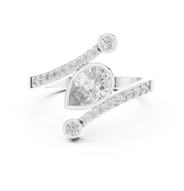 Pear Diamond Solitaire Lab Grown Diamond Ring with Round Accents