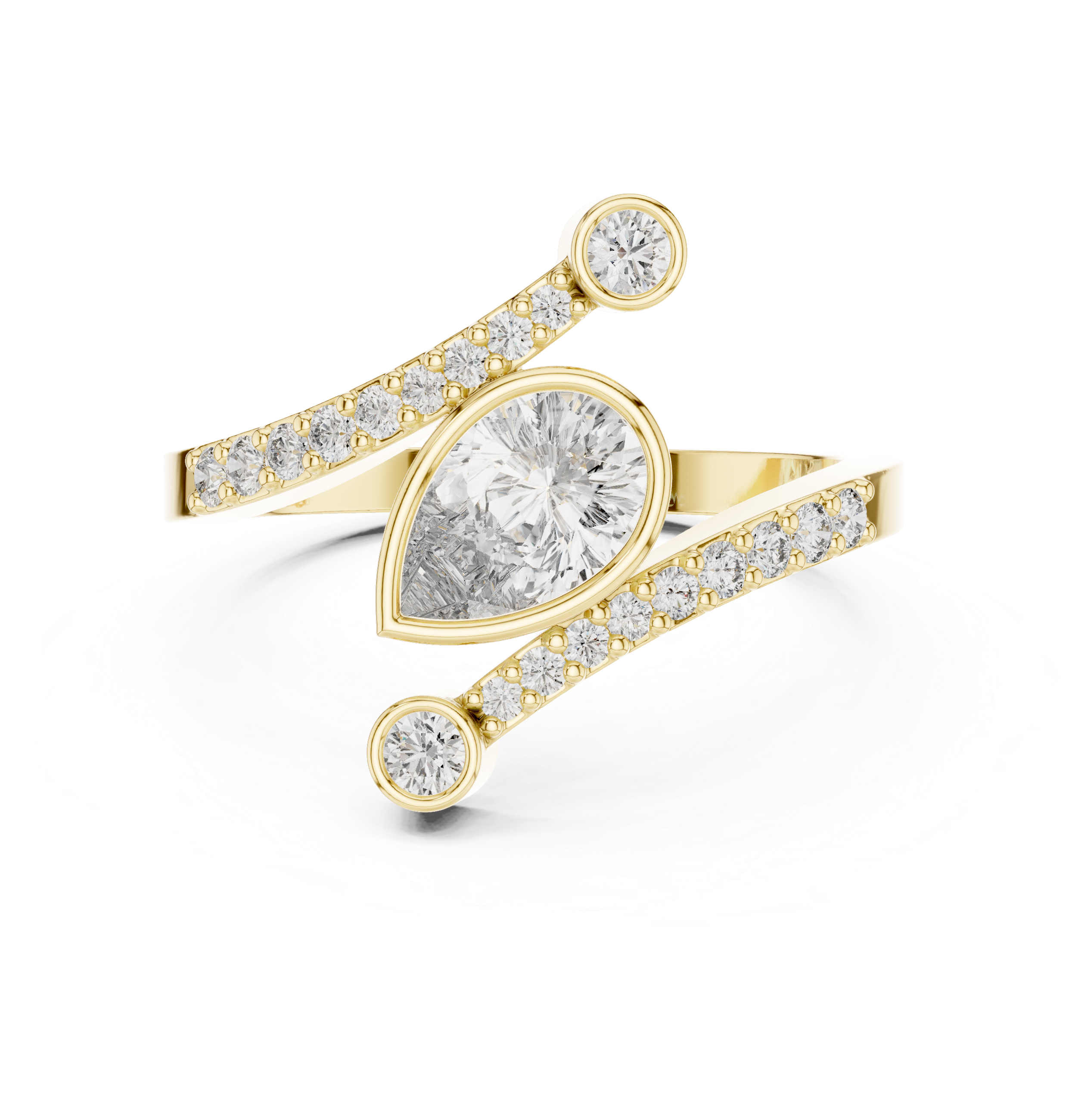 Pear Diamond Solitaire Lab Grown Diamond Ring with Round Accents