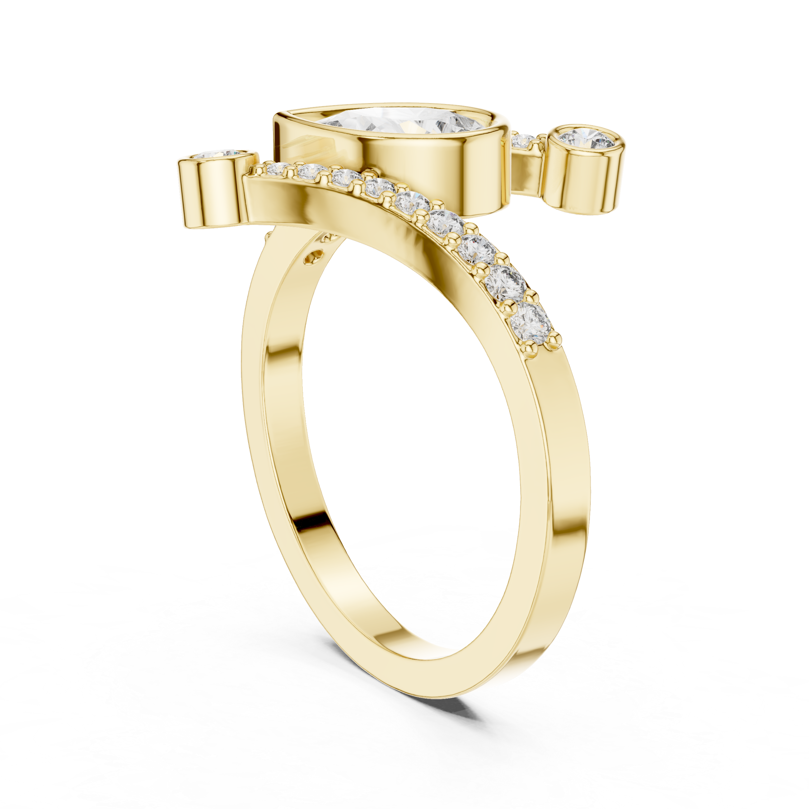 Pear Diamond Solitaire Lab Grown Diamond Ring with Round Accents