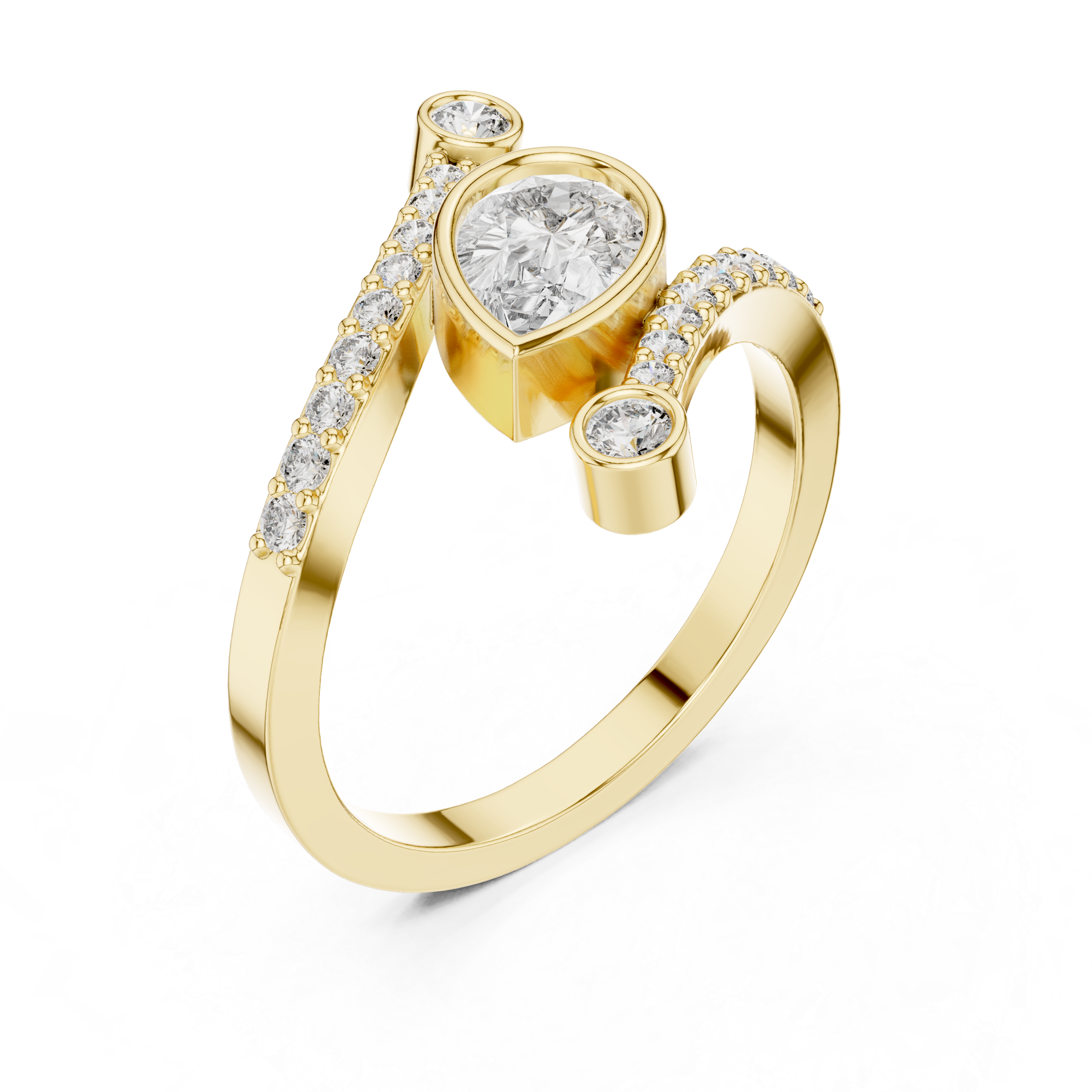 Pear Diamond Solitaire Lab Grown Diamond Ring with Round Accents