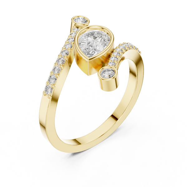 Pear Diamond Solitaire Lab Grown Diamond Ring with Round Accents
