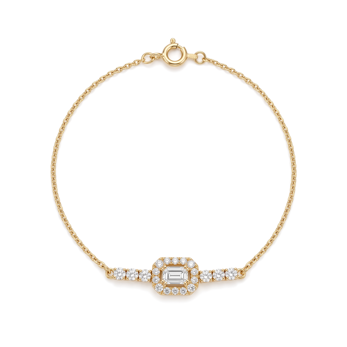 Classic Halo Baguette and Round Diamond Chain Bracelet