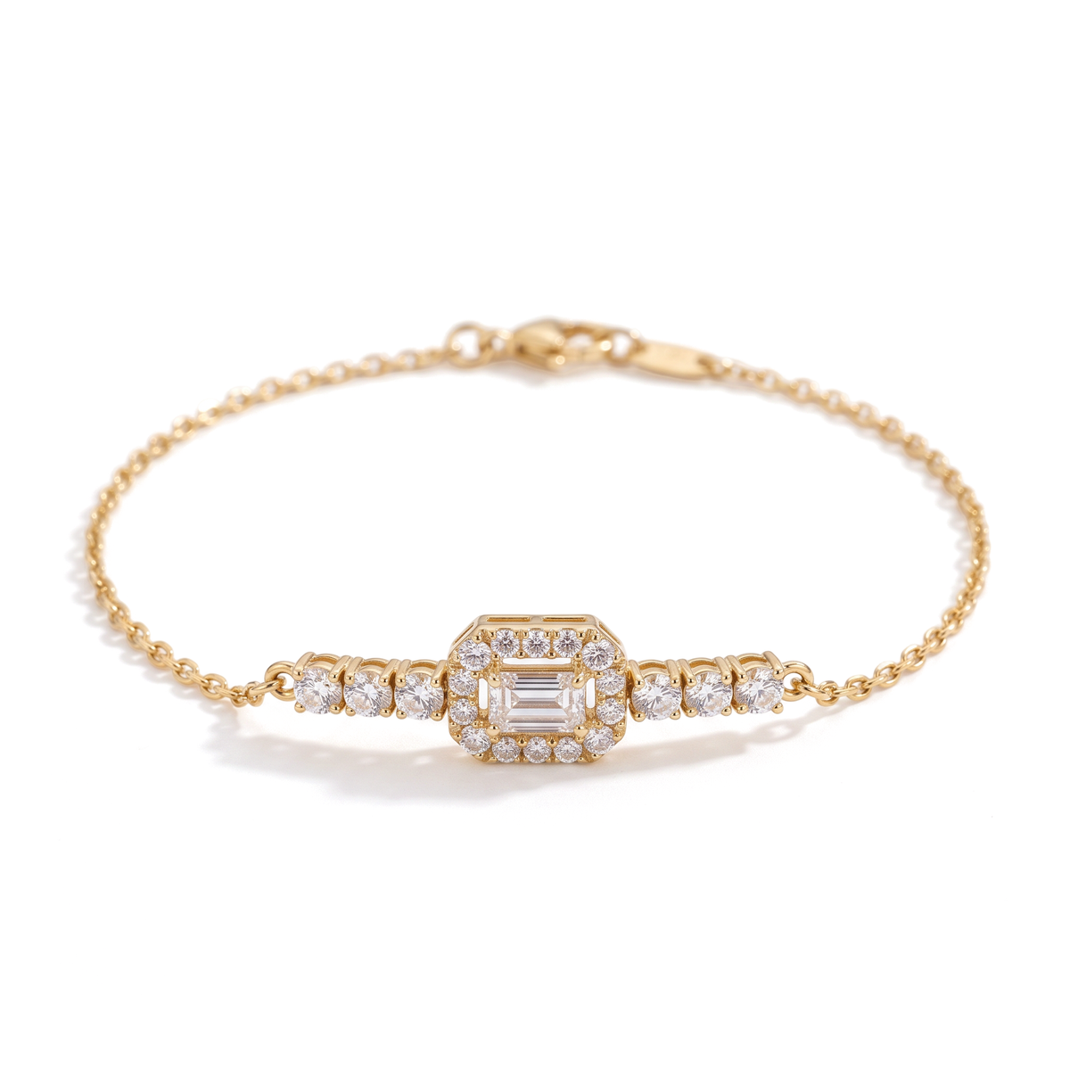 Classic Halo Baguette and Round Diamond Chain Bracelet
