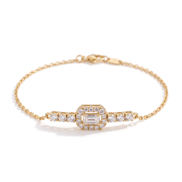 Classic Halo Baguette and Round Diamond Chain Bracelet