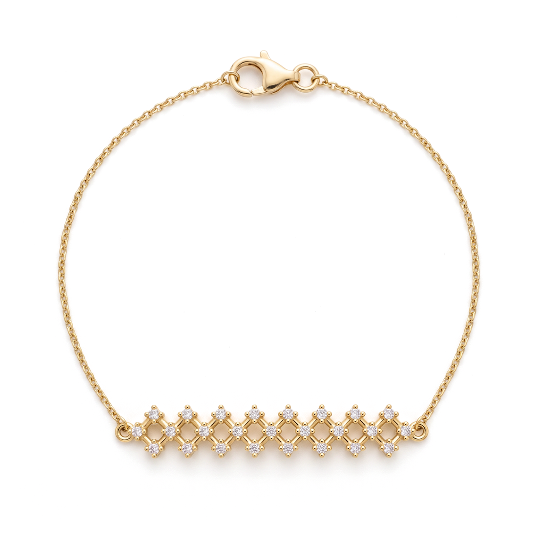 Geometric Lattice Trellis Round Diamond Chain Bracelet