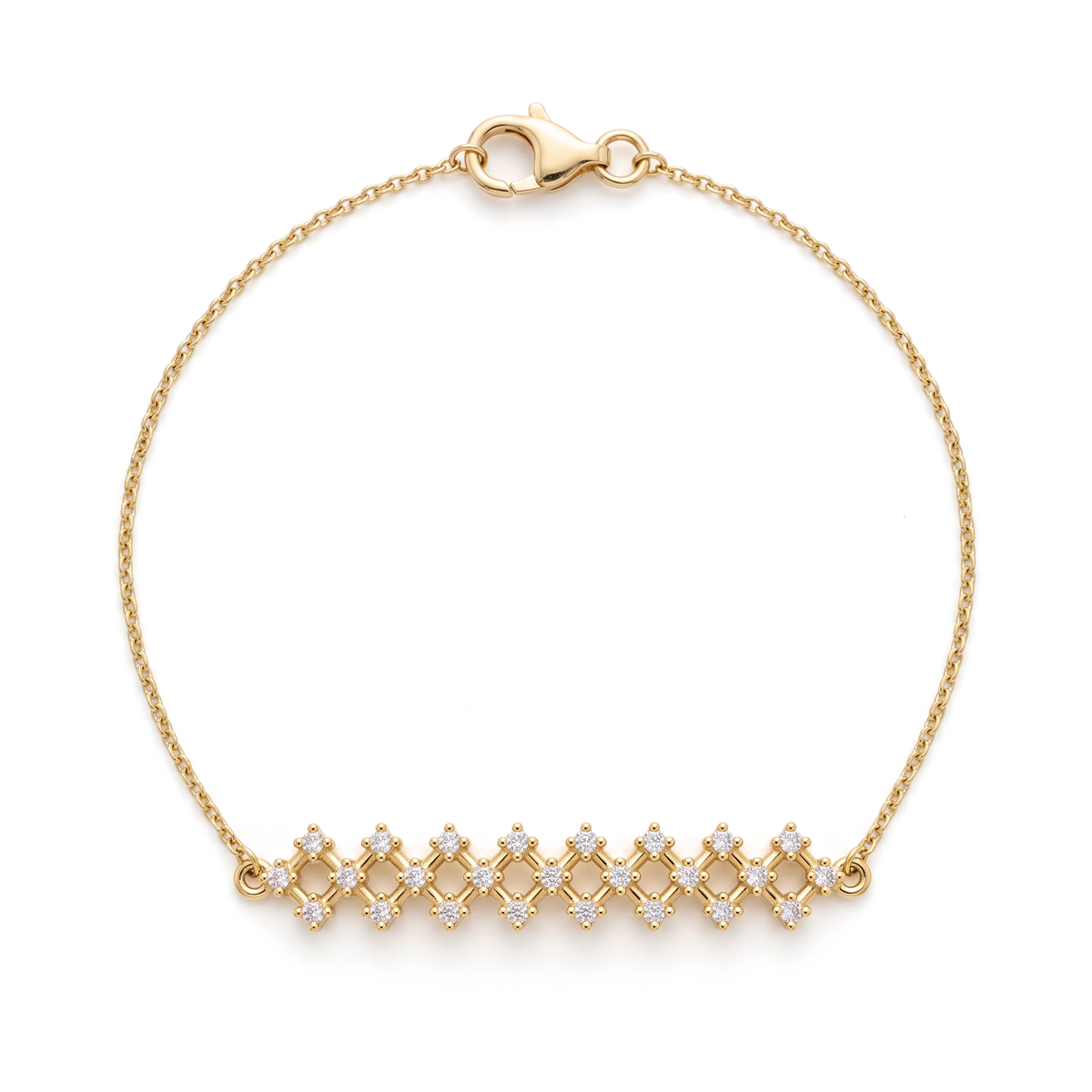 Geometric Lattice Trellis Round Diamond Chain Bracelet