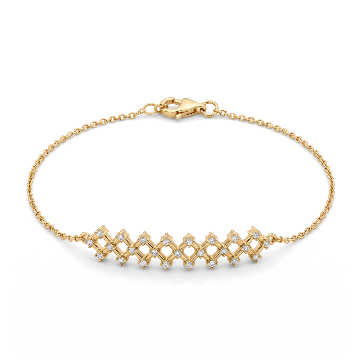 Geometric Lattice Trellis Round Diamond Chain Bracelet
